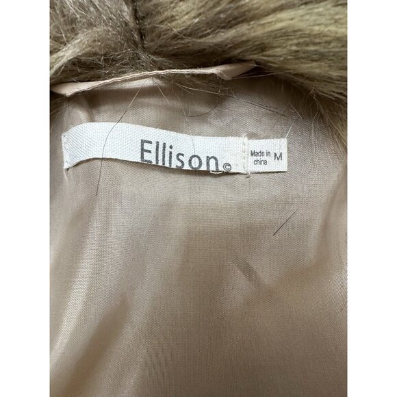 New Ellison Faux Fur Vest Women's Size M Brown Pockets Hook Eye Closure - Picture 3 of 10